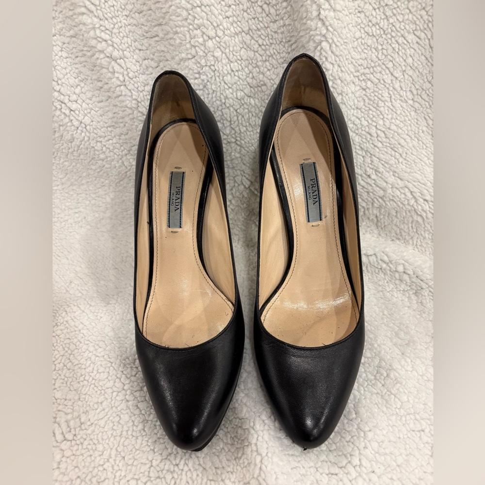 Black Leather Prada 3" Heels